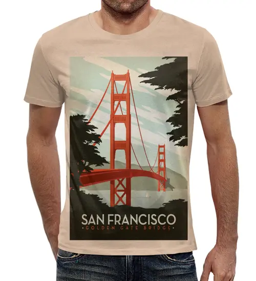 Заказать мужскую футболку в Москве. Футболка с полной запечаткой (мужская) Сан-Франциско от acidhouses - готовые дизайны и нанесение принтов.