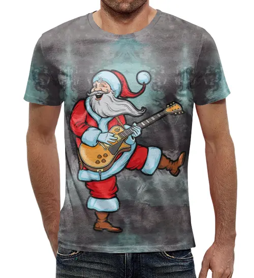 Заказать мужскую футболку в Москве. Футболка с полной запечаткой (мужская) Веселый Санта от T-shirt print  - готовые дизайны и нанесение принтов.