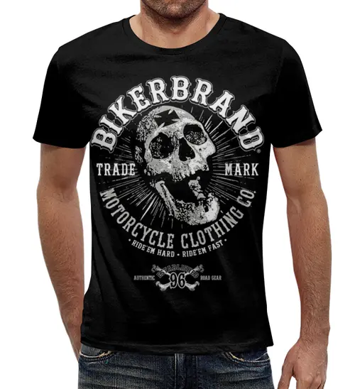 Заказать мужскую футболку в Москве. Футболка с полной запечаткой (мужская) Bikerbrand от Leichenwagen - готовые дизайны и нанесение принтов.