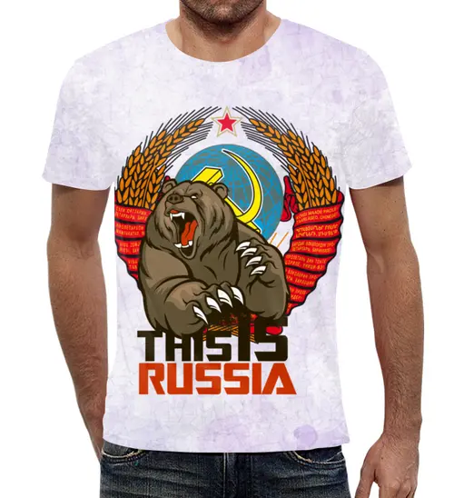 Заказать мужскую футболку в Москве. Футболка с полной запечаткой (мужская) Русский медведь от ПРИНТЫ ПЕЧАТЬ  - готовые дизайны и нанесение принтов.