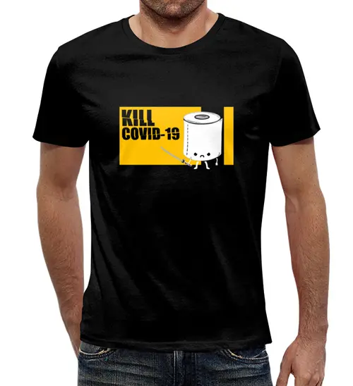 Заказать мужскую футболку в Москве. Футболка с полной запечаткой (мужская) Kill Covid от Павел Павел - готовые дизайны и нанесение принтов.