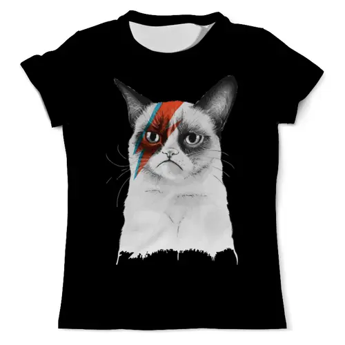 Заказать мужскую футболку в Москве. Футболка с полной запечаткой (мужская) Grumpy Cat x David Bowie от Amerikanka - готовые дизайны и нанесение принтов.