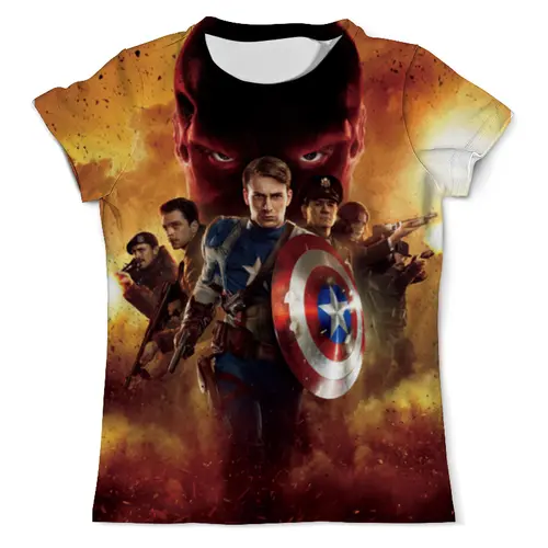 Заказать мужскую футболку в Москве. Футболка с полной запечаткой (мужская) Капитан Америка от skynatural - готовые дизайны и нанесение принтов.