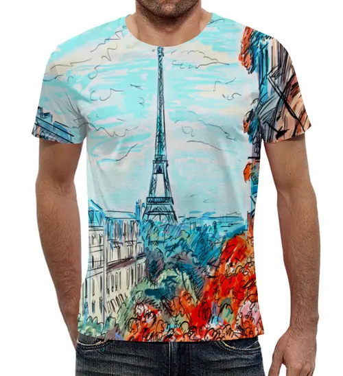 Заказать мужскую футболку в Москве. Футболка с полной запечаткой (мужская) Париж от THE_NISE  - готовые дизайны и нанесение принтов.