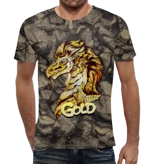 Заказать мужскую футболку в Москве. Футболка с полной запечаткой (мужская) Золотой дракон от Aluria Wolf - готовые дизайны и нанесение принтов.