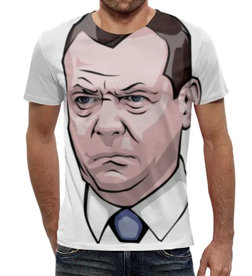 Заказать мужскую футболку в Москве. Футболка с полной запечаткой (мужская) Дмитрий Медведев не в духе от trygun - готовые дизайны и нанесение принтов.