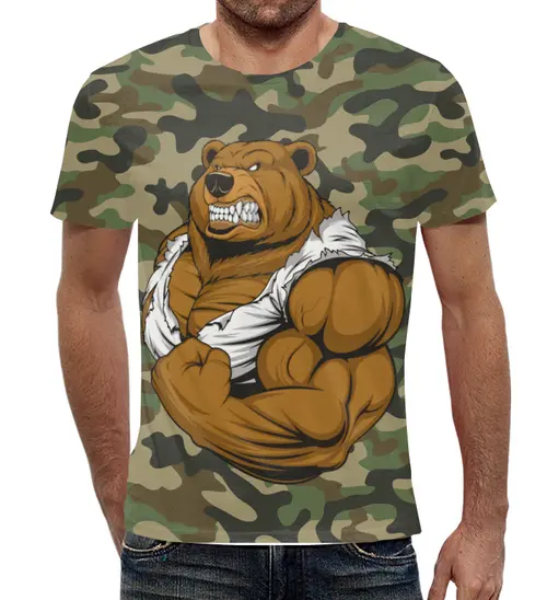 Заказать мужскую футболку в Москве. Футболка с полной запечаткой (мужская) Медведь качок  от T-shirt print  - готовые дизайны и нанесение принтов.