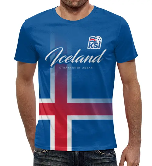 Заказать мужскую футболку в Москве. Футболка с полной запечаткой (мужская) Сборная Исландии от geekbox - готовые дизайны и нанесение принтов.
