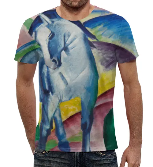 Заказать мужскую футболку в Москве. Футболка с полной запечаткой (мужская) Синий конь (Франц Марк) от trend - готовые дизайны и нанесение принтов.