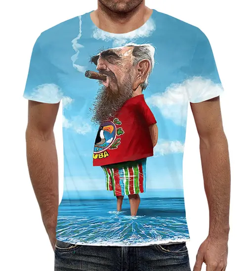 Заказать мужскую футболку в Москве. Футболка с полной запечаткой (мужская) Фидель Кастро  от ПРИНТЫ ПЕЧАТЬ  - готовые дизайны и нанесение принтов.
