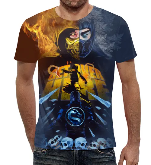 Заказать мужскую футболку в Москве. Футболка с полной запечаткой (мужская) Mortal Kombat от Red Cardinal - готовые дизайны и нанесение принтов.