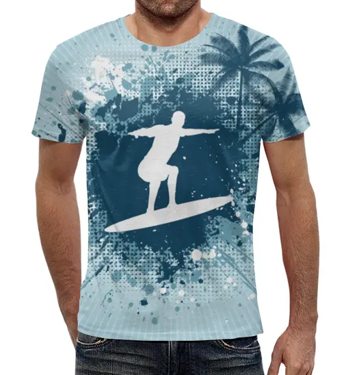 Заказать мужскую футболку в Москве. Футболка с полной запечаткой (мужская) Серфинг от Amerikanka - готовые дизайны и нанесение принтов.