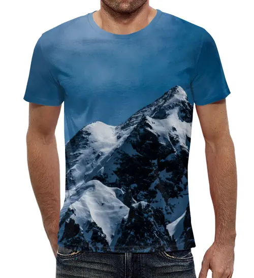 Заказать мужскую футболку в Москве. Футболка с полной запечаткой (мужская) Снег в горах от THE_NISE  - готовые дизайны и нанесение принтов.