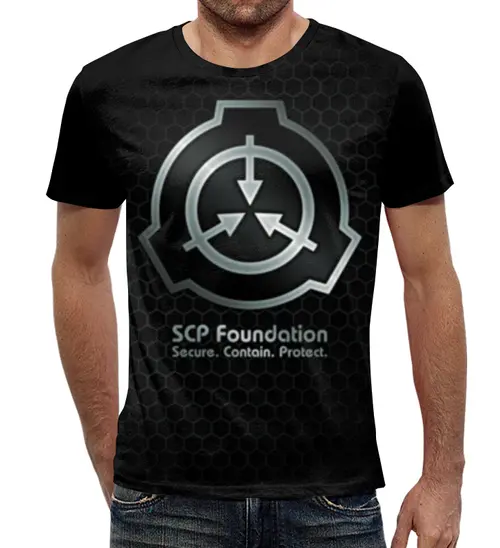 Заказать мужскую футболку в Москве. Футболка с полной запечаткой (мужская) SCP Foundation от geekbox - готовые дизайны и нанесение принтов.