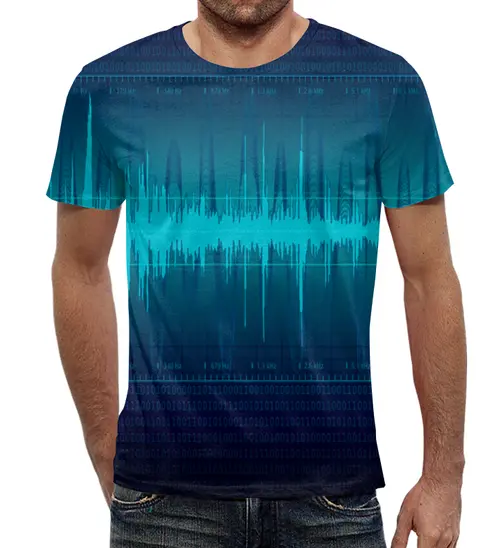 Заказать мужскую футболку в Москве. Футболка с полной запечаткой (мужская) Звуковая волна от THE_NISE  - готовые дизайны и нанесение принтов.