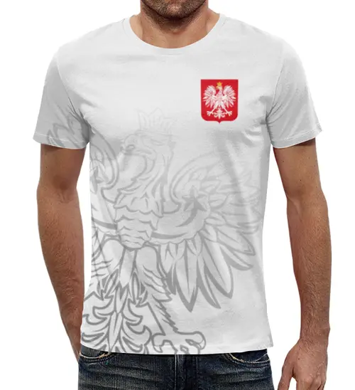 Заказать мужскую футболку в Москве. Футболка с полной запечаткой (мужская) Сборная Польши от geekbox - готовые дизайны и нанесение принтов.