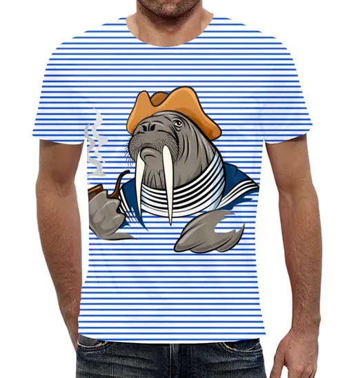 Заказать мужскую футболку в Москве. Футболка с полной запечаткой (мужская) Морской волк от T-shirt print  - готовые дизайны и нанесение принтов.