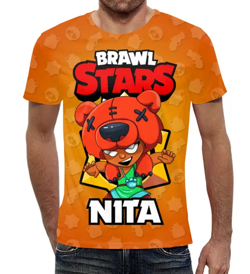 Заказать мужскую футболку в Москве. Футболка с полной запечаткой (мужская) BRAWL STARS NITA от geekbox - готовые дизайны и нанесение принтов.