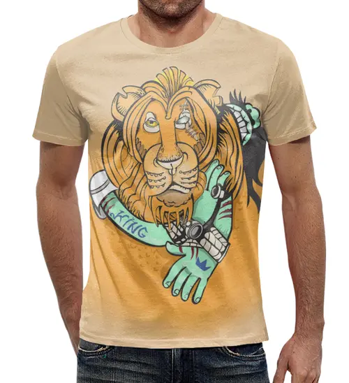 Заказать мужскую футболку в Москве. Футболка с полной запечаткой (мужская) Брутальный лев  от T-shirt print  - готовые дизайны и нанесение принтов.