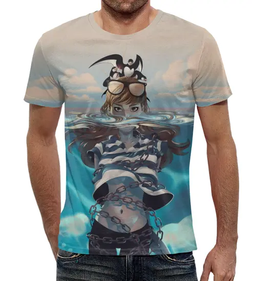 Заказать мужскую футболку в Москве. Футболка с полной запечаткой (мужская) Морское приключение от T-shirt print  - готовые дизайны и нанесение принтов.