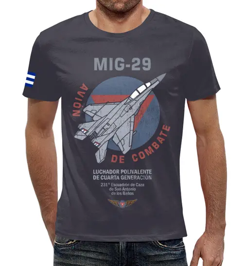 Заказать мужскую футболку в Москве. Футболка с полной запечаткой (мужская) Миг-29 (Куба) от Рустам Юсупов - готовые дизайны и нанесение принтов.