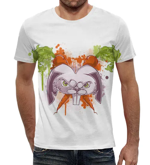 Заказать мужскую футболку в Москве. Футболка с полной запечаткой (мужская) Злой кролик от acidhouses - готовые дизайны и нанесение принтов.