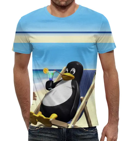 Заказать мужскую футболку в Москве. Футболка с полной запечаткой (мужская) Пингвинчик на отдыхе от T-shirt print  - готовые дизайны и нанесение принтов.