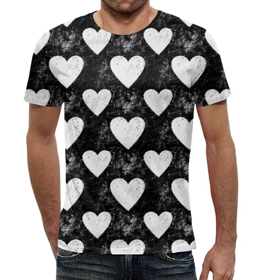 Заказать мужскую футболку в Москве. Футболка с полной запечаткой (мужская) Черно-белые сердца  от vphone - готовые дизайны и нанесение принтов.