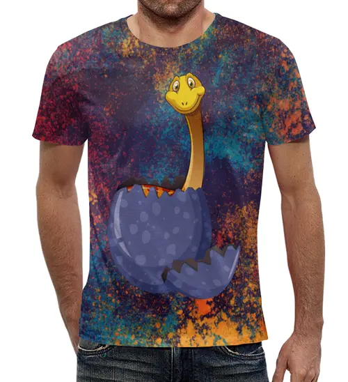 Заказать мужскую футболку в Москве. Футболка с полной запечаткой (мужская) Счастливое яйцо динозавра от Amerikanka - готовые дизайны и нанесение принтов.