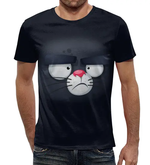Заказать мужскую футболку в Москве. Футболка с полной запечаткой (мужская) Суровый кот от T-shirt print  - готовые дизайны и нанесение принтов.