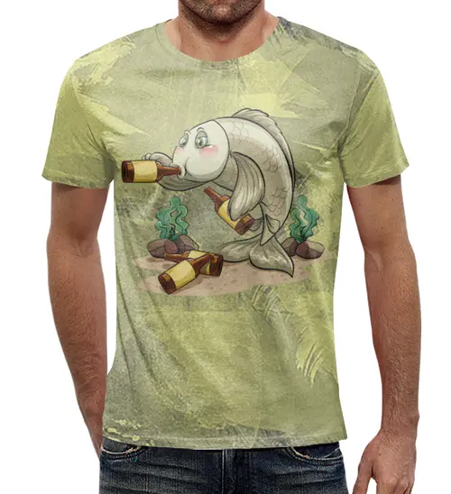Заказать мужскую футболку в Москве. Футболка с полной запечаткой (мужская) Пьяный окунь (1) от T-shirt print  - готовые дизайны и нанесение принтов.