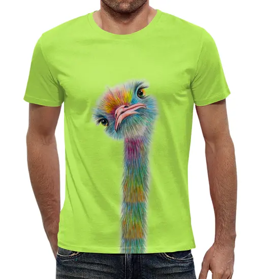 Заказать мужскую футболку в Москве. Футболка с полной запечаткой (мужская) Страус от T-shirt print  - готовые дизайны и нанесение принтов.