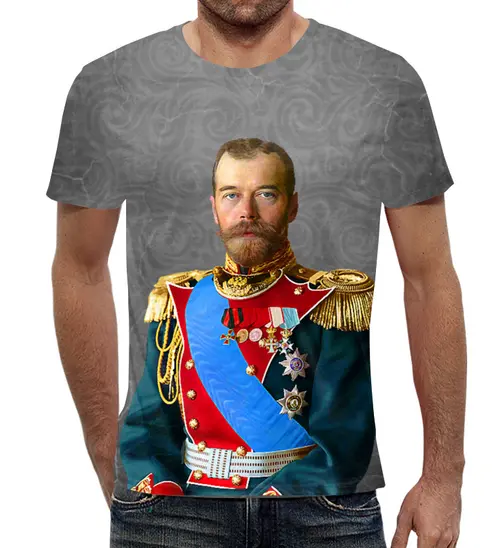 Заказать мужскую футболку в Москве. Футболка с полной запечаткой (мужская) Nicholas II of Russia от balden - готовые дизайны и нанесение принтов.