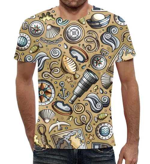 Заказать мужскую футболку в Москве. Футболка с полной запечаткой (мужская) Моряк от THE_NISE  - готовые дизайны и нанесение принтов.