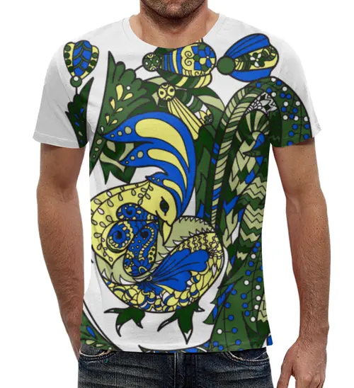 Заказать мужскую футболку в Москве. Футболка с полной запечаткой (мужская) петушиное разноцветие от Игма - готовые дизайны и нанесение принтов.