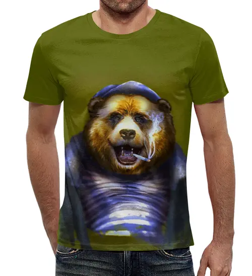 Заказать мужскую футболку в Москве. Футболка с полной запечаткой (мужская) Русский медведь  (1) от ПРИНТЫ ПЕЧАТЬ  - готовые дизайны и нанесение принтов.