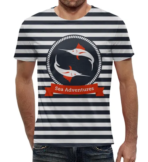 Заказать мужскую футболку в Москве. Футболка с полной запечаткой (мужская) Морские приключения (1) от T-shirt print  - готовые дизайны и нанесение принтов.