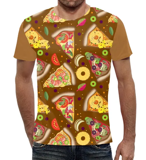 Заказать мужскую футболку в Москве. Футболка с полной запечаткой (мужская) Куски разной пиццы от IrinkaArt  - готовые дизайны и нанесение принтов.