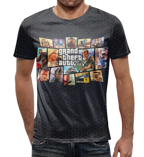 Заказать мужскую футболку в Москве. Футболка с полной запечаткой (мужская) Grand Theft Auto от balden - готовые дизайны и нанесение принтов.