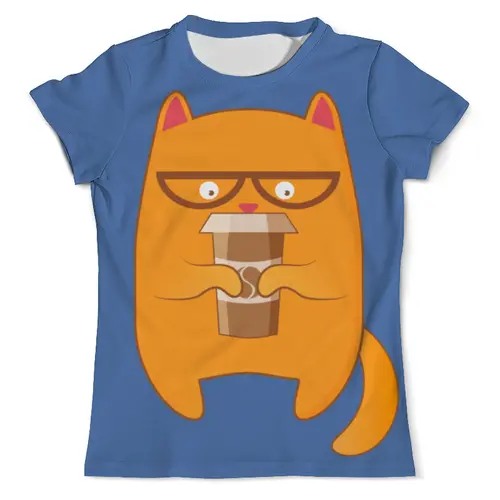 Заказать мужскую футболку в Москве. Футболка с полной запечаткой (мужская) Кот кофеман от Antaya - готовые дизайны и нанесение принтов.
