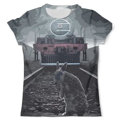 Заказать мужскую футболку в Москве. Футболка с полной запечаткой (мужская) Кролик и поезд от BAD OWL - готовые дизайны и нанесение принтов.