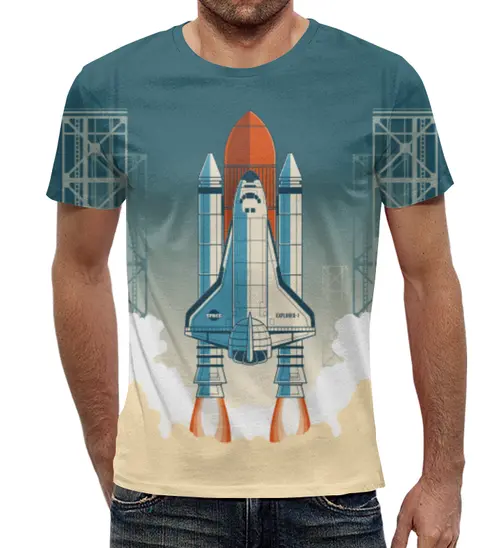 Заказать мужскую футболку в Москве. Футболка с полной запечаткой (мужская) Покорение космоса от The Spaceway  - готовые дизайны и нанесение принтов.