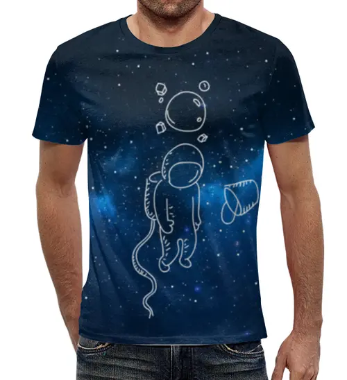 Заказать мужскую футболку в Москве. Футболка с полной запечаткой (мужская) Грустный космонавт от megashmot - готовые дизайны и нанесение принтов.