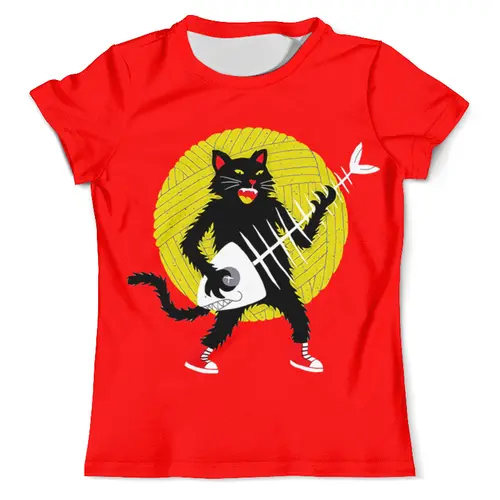 Заказать мужскую футболку в Москве. Футболка с полной запечаткой (мужская) Котик гитарист от T-shirt print  - готовые дизайны и нанесение принтов.