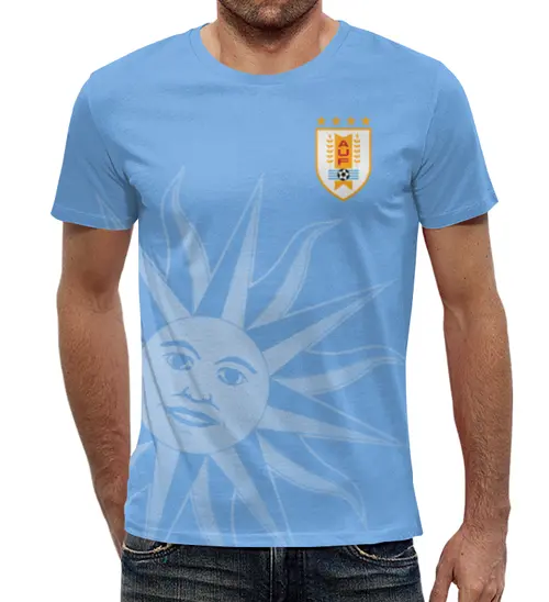 Заказать мужскую футболку в Москве. Футболка с полной запечаткой (мужская) Сборная Уругвая от geekbox - готовые дизайны и нанесение принтов.