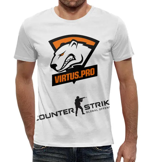 Заказать мужскую футболку в Москве. Футболка с полной запечаткой (мужская) Virtus.Pro от Fistaf - готовые дизайны и нанесение принтов.