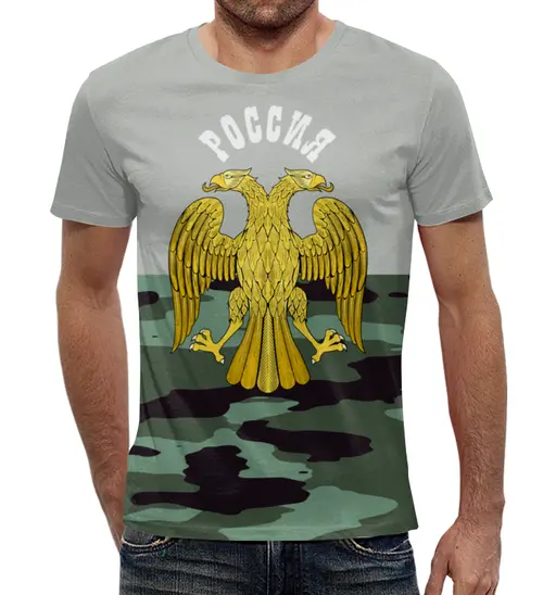 Заказать мужскую футболку в Москве. Футболка с полной запечаткой (мужская) Герб РФ от THE_NISE  - готовые дизайны и нанесение принтов.