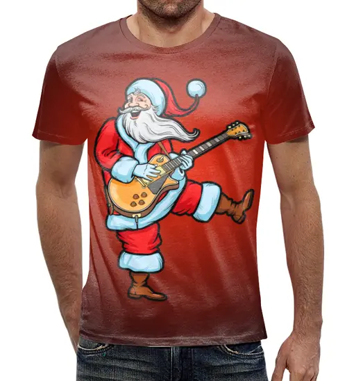 Заказать мужскую футболку в Москве. Футболка с полной запечаткой (мужская) Веселый Санта   от T-shirt print  - готовые дизайны и нанесение принтов.