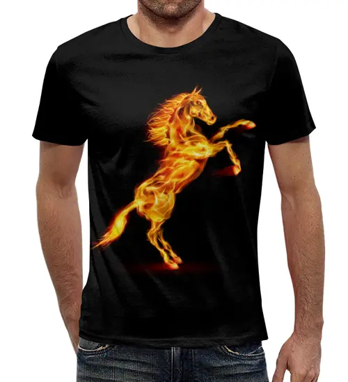 Заказать мужскую футболку в Москве. Футболка с полной запечаткой (мужская) Огненная лошадь от Ирина - готовые дизайны и нанесение принтов.