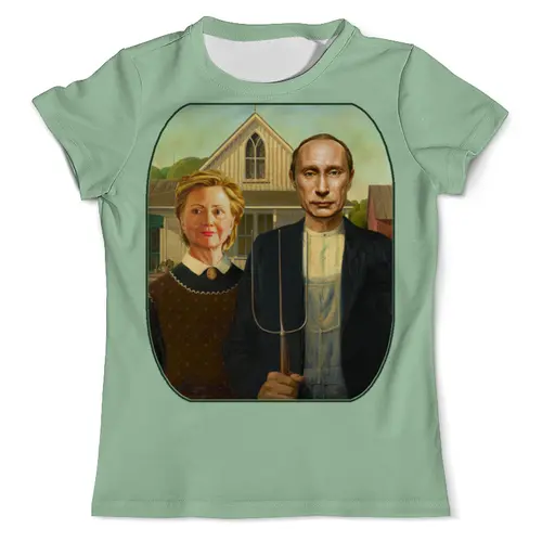 Заказать мужскую футболку в Москве. Футболка с полной запечаткой (мужская) Путин и Клинтон - карикатура от Leichenwagen - готовые дизайны и нанесение принтов.